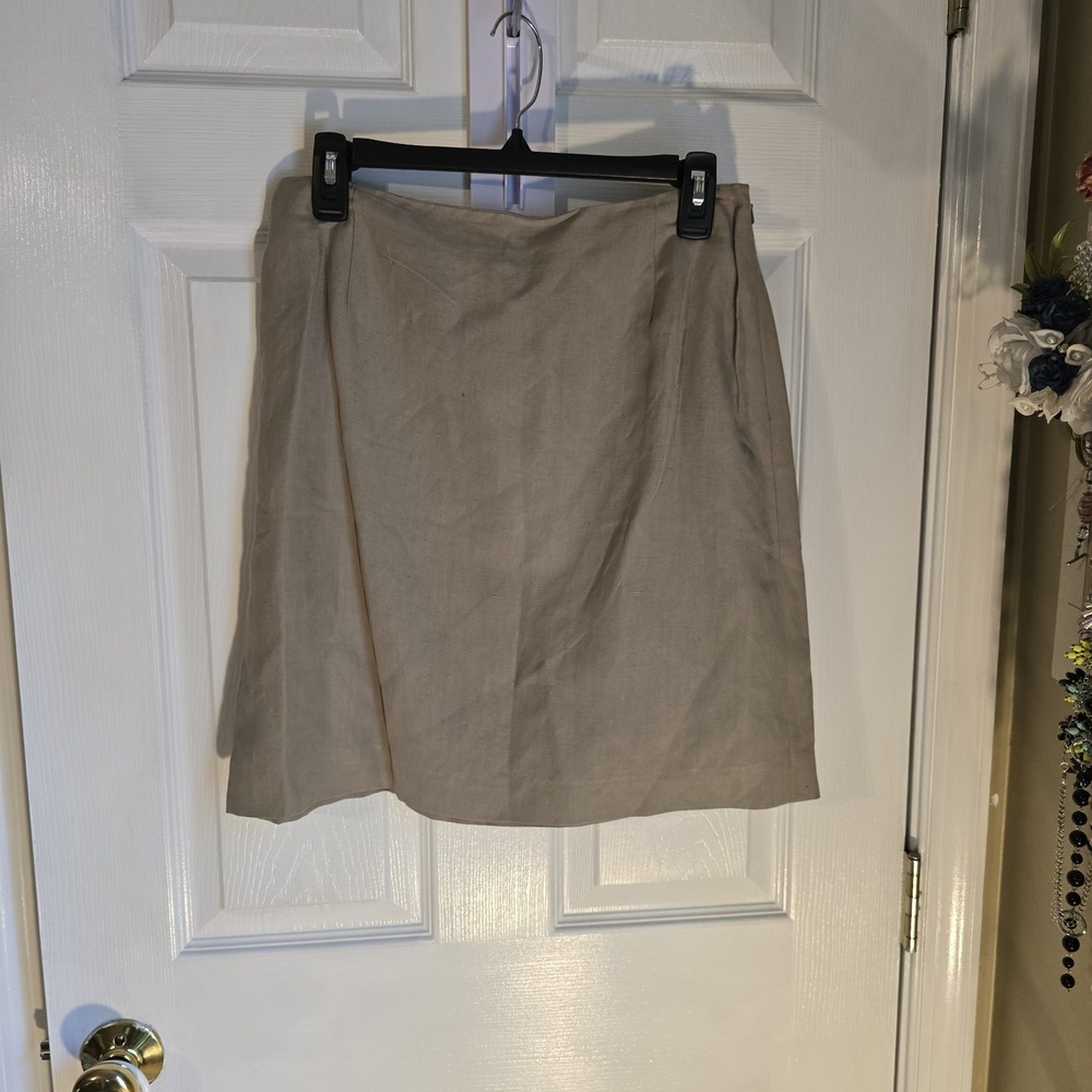 Vintage Express Tailleur Silk Linen Skirt Suit Set Taupe Tan Blazer Skirt 9/10 - Picture 4 of 6